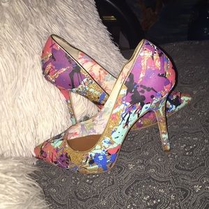 Multicolor Paint-Splash High Heel Pumps